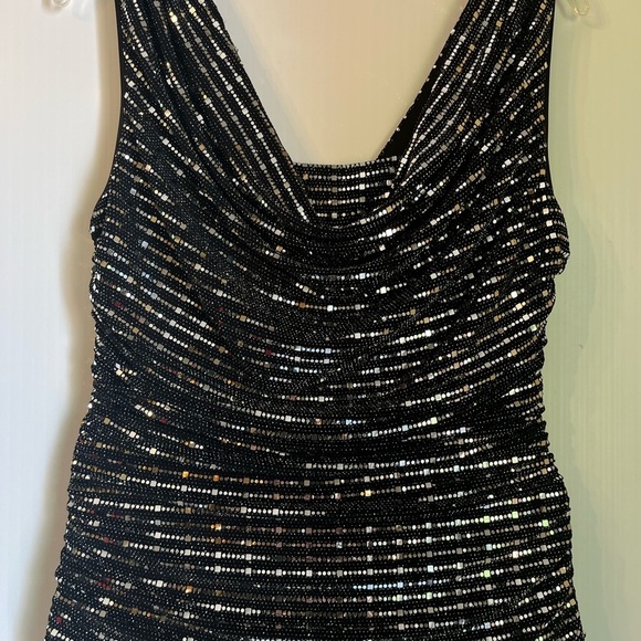 R&M Richards Black Sequin Bodice Sleeveless Long Evening Dress Sexy Party Sz 12 - Picture 4 of 10